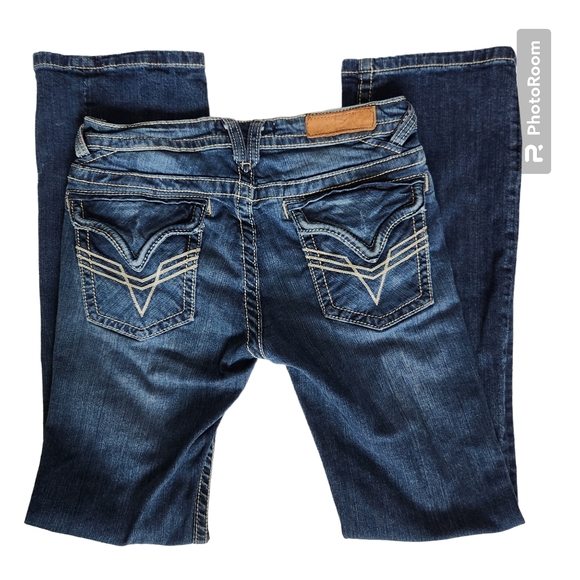 Vigoss Bootcut Blue Denim 5-Pocketed Double Stitch Embellished Womens Jeans 3/4 - Picture 4 of 12
